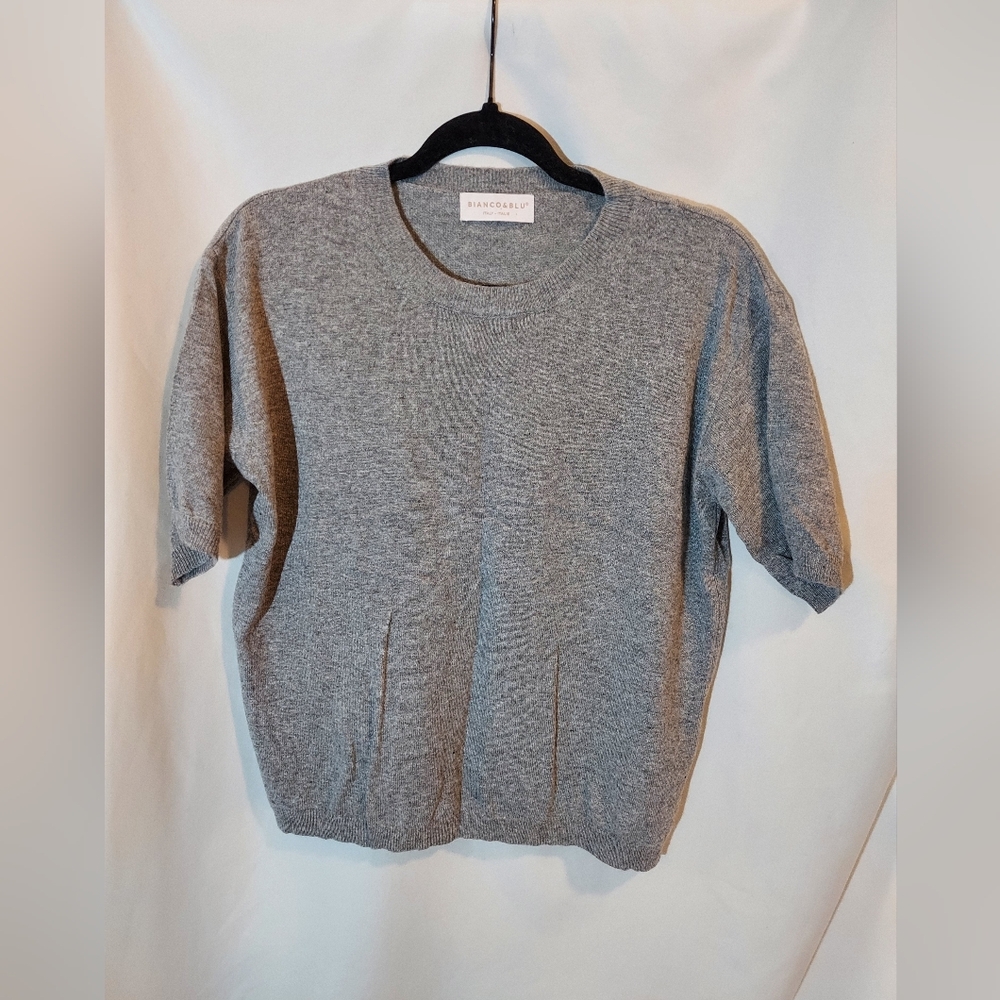 Bianco & Blu Cashmere Silk Blend Heather Gray Crew Neck Sweater